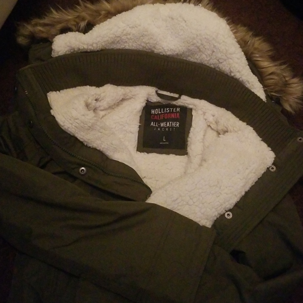 Olive bomber jacket with fur hood